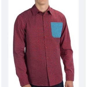 Altamont‎ Mens Red Blue Polka Dot LS Button Up Contrast Pocket Shirt Top Large